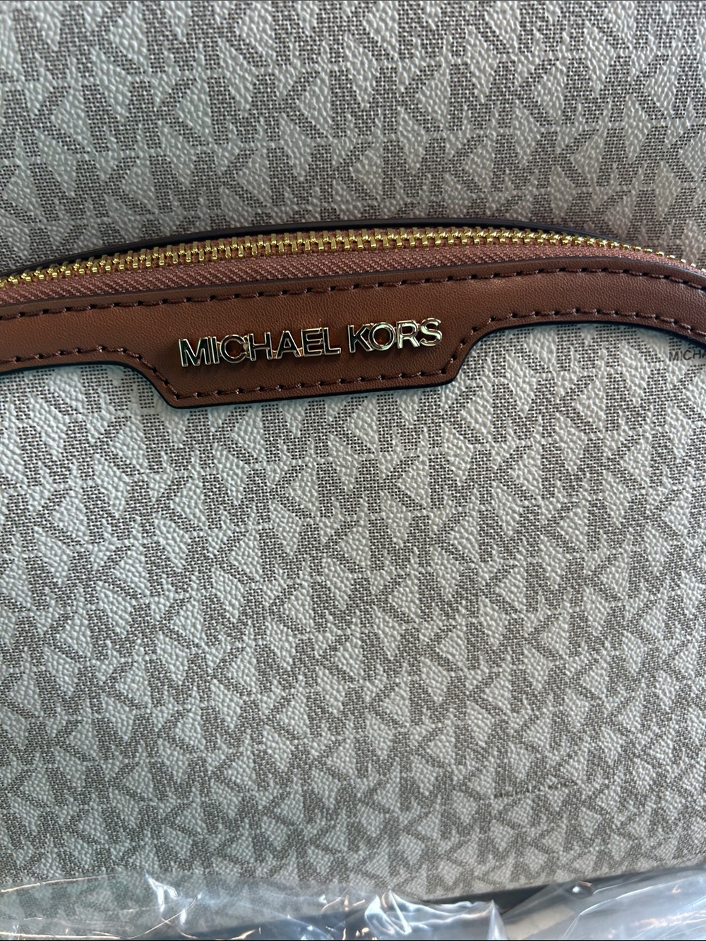 Michael Kors Tan Beige Logo Backpack with Brown Trim - Picture 5 of 7